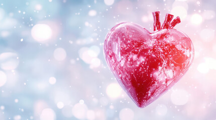 Obraz premium vibrant red heart symbolizing love and affection, surrounded by dreamy bokeh background. Perfect for romantic themes and celebrations