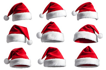 santa claus red hat isolated, set of santa claus hats, santa claus caps