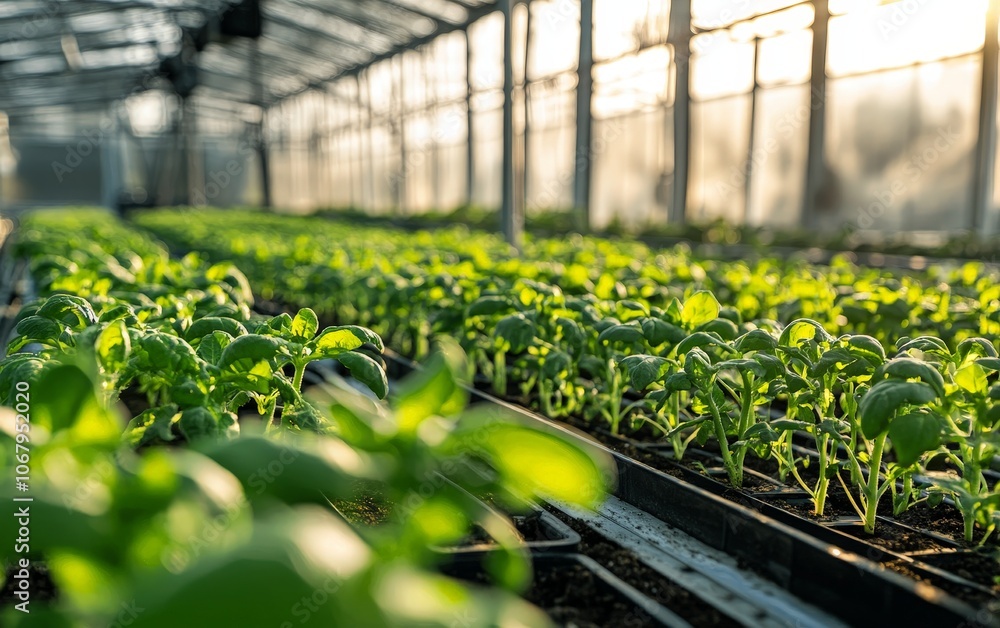 Poster a futuristic microclimate farming system with rows of vegetables thriving under precise conditions
