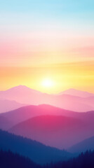 Obraz premium breathtaking sunrise over layered mountains, showcasing vibrant hues of pink, orange, and blue. serene landscape evokes sense of peace and tranquility