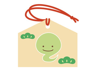 巳年のヘビのイラストが描いてある絵馬　年賀状素材