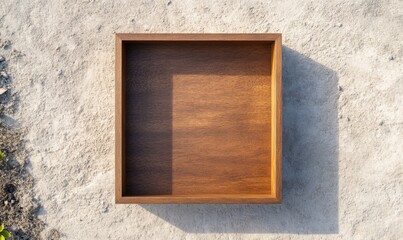 Aerial View of Empty Wooden Toolbox on Sunlit Garden Ground - Realistic