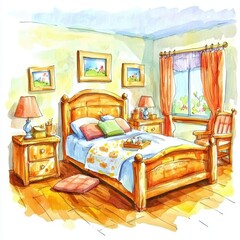 Cozy Rustic Bedroom with Bright Watercolor Design