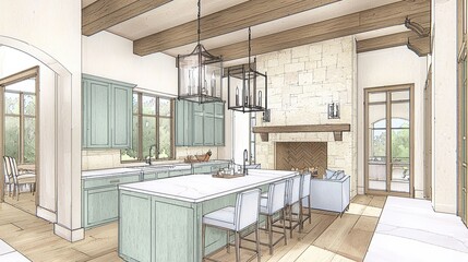 Rustic Cabin Interior with Exposed Wooden Beams