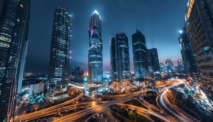 Night aerial view of modern infrastructure buildings residential city