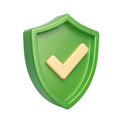 Modern green shield symbol with a blue checkmark security isolated on a transparent background, representing security, protection,Green shield checkmark security 3d,Safety,green shield,symbol,icon,Ai