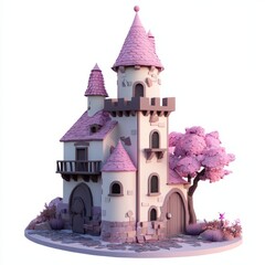 Low Poly 3D Render of a fairy tale castle, on isolated white background
