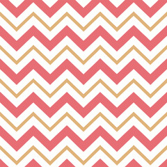 Bold Pink and Gold Chevron Pattern with Seamless Zigzag Stripes on White Background