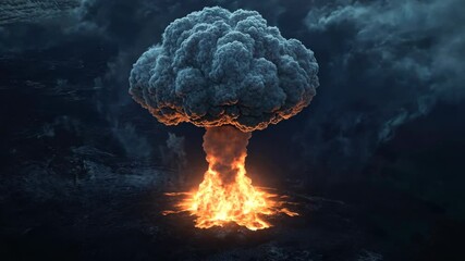 Nuclear Explosion, Mushroom cloud. Vector illustration. Atomic bomb blast isolated on dark background. Nuclear war graphic element, illustration of Nuclear bomb explosion