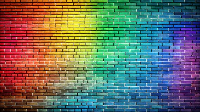 Fototapeta colorful brick wall with rainbow reflection