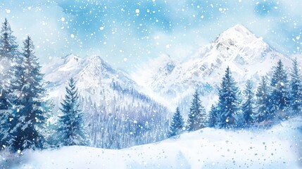 Obraz premium Winter's Embrace: A Snowy Abstract Watercolor Landscape