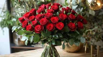 Fototapeta premium beautiful bouquet of red roses
