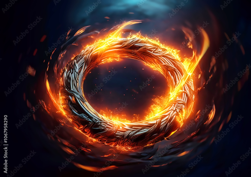 Poster fiery circle in space, computer generated abstract background, 3d rendering