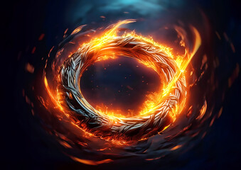 Fiery circle in space, computer generated abstract background, 3D rendering