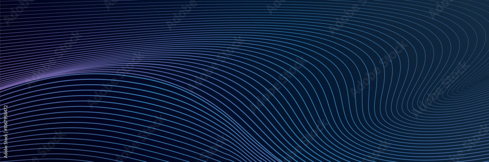 Poster abstract glowing wave lines on dark blue background. dynamic wave pattern. modern flowing wavy lines