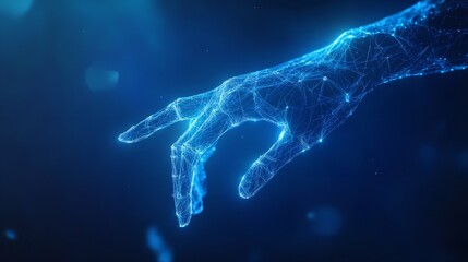  Abstract digital human hand touching on glowing dot low poly
