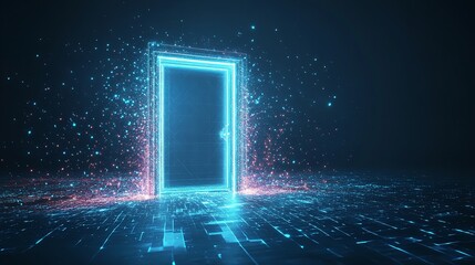 Abstract digital open door in future technology portal