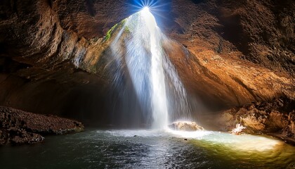 Light shining into a dark underground cave