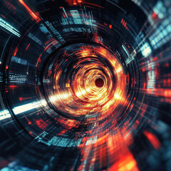 Obraz premium Futuristic Abstract Technology Tunnel. Cyber Tunnel