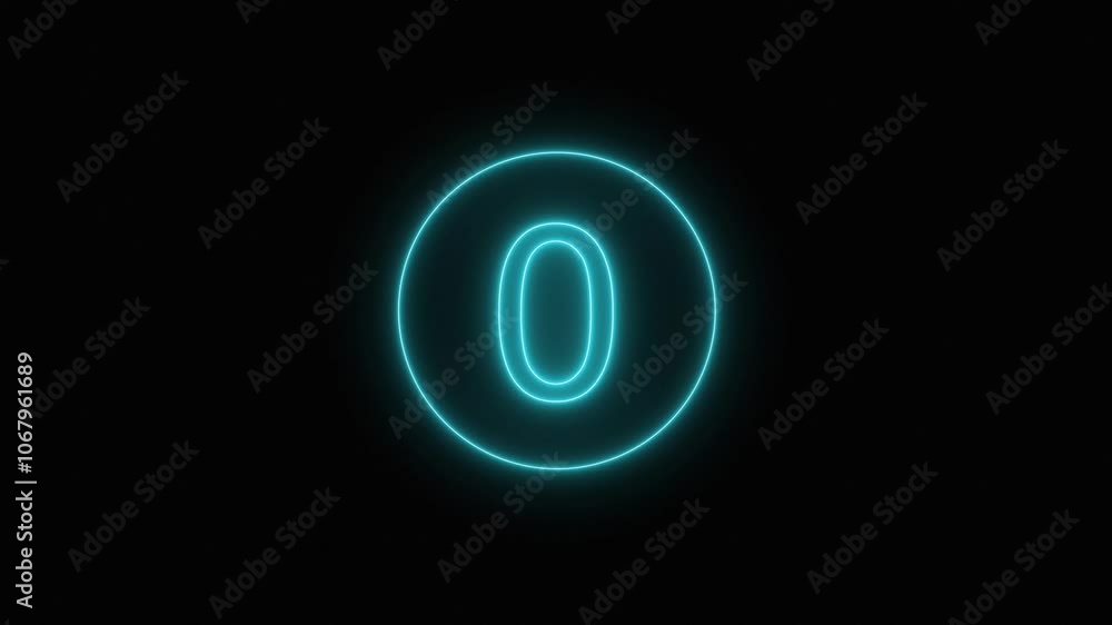 Poster 5 to 1 second modern digital countdown timer with neon circle. glowing trending beautiful top five c