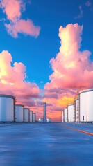 Obraz premium Industrial Oil Tanks at Sunset.
