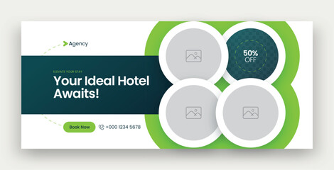 Real estate and hotel booking web banner or social media facebook cover template	