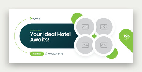 Real estate and hotel booking web banner or social media facebook cover template	