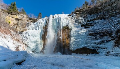 A waterfall frozen by sub-zero temperatures