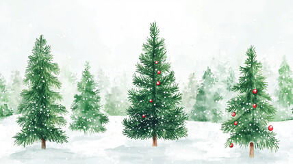 Fototapeta premium Winter wonderland with snow-covered Christmas trees decorated in a serene forest landscape