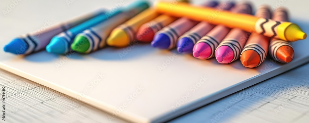 Poster a colorful array of crayons lies next to a blank sheet of paper, inviting creativity and artistic ex