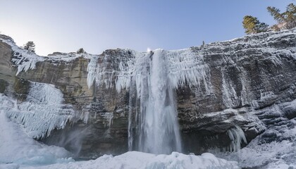 A waterfall frozen by sub-zero temperatures