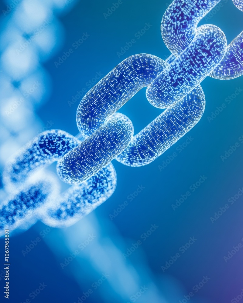Leinwandbilder futuristic digital blockchain network with glowing blue chains and nodes
