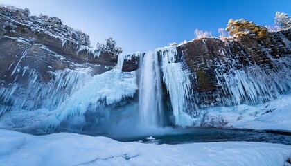 A waterfall frozen by sub-zero temperatures