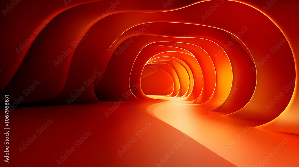 Poster abstract 3d tunnel background with red and orange gradient