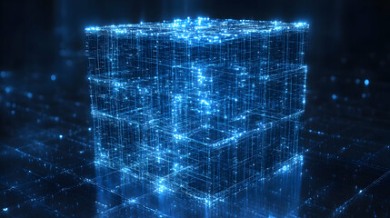Obraz premium Abstract 3D Cube with Glowing Lines
