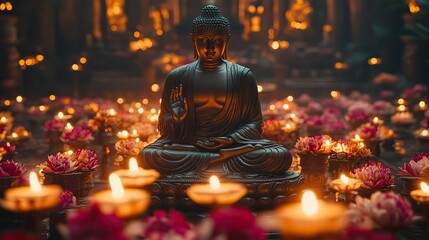 The Vesak festival celebrates Lord Buddha, depicted here in peaceful meditation, symbolizing the Indian Hindu festival honoring Guru Purnima with religious traditions of deep spirituality.