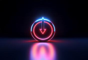 A glowing neon arrow points down in a circle.