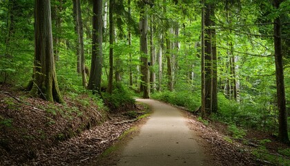 Obraz premium A bike trail leading through lush trees