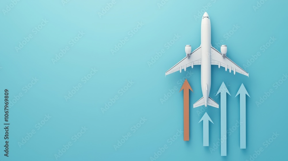 Poster airplane with upward arrows, representing logistic network expansion