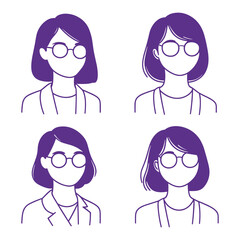 Line Art of Woman&rsquo;s Face with Glasses in Minimalist Style