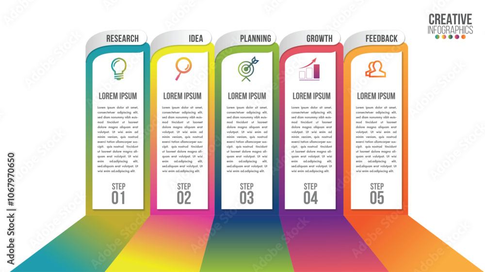 Poster vector business infographics presentation with 5 steps or options design with icons. can be used pla