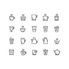 Outline Coffee And Tea Icon Set Design