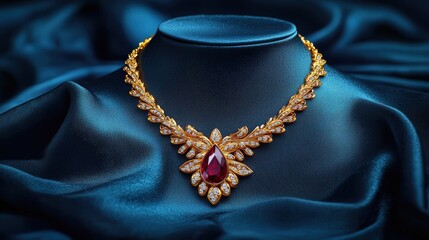 Fototapeta premium Elegant Ruby Necklace with Intricate Gold Detailing