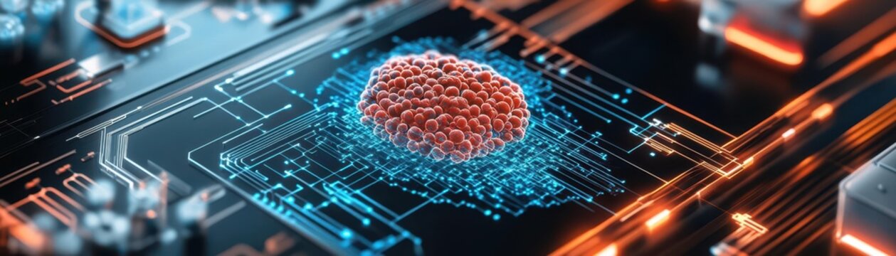 Health monitoring hologram, digital cell analysis, high-tech lab, cancer prevention focus