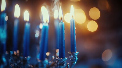 Blue Candles in Dim Light with Soft Background Glow