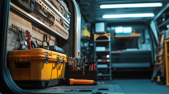 A scene of a tool kit being packed into a service van, ready for a day of repairs at various locations