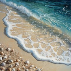 Summer Beach with Waves and Blue Ocean