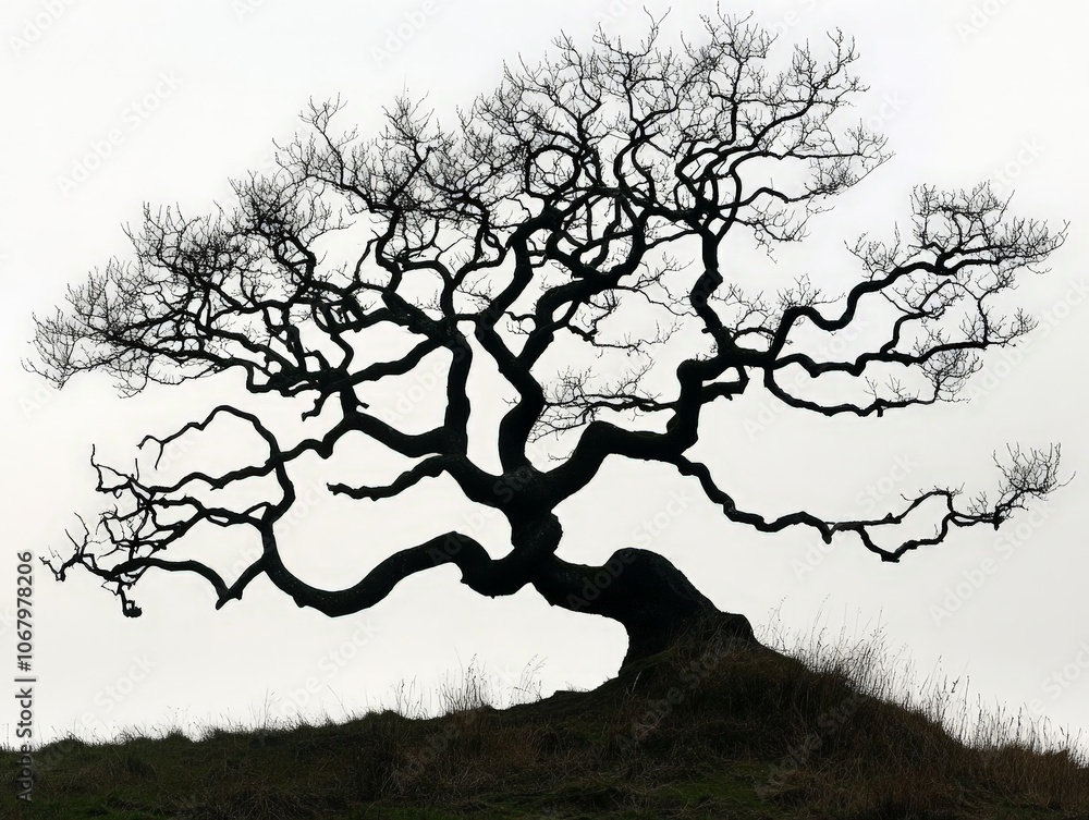 Aufkleber a tree with branches that twist and curl in unexpected ways, creating a unique silhouette
