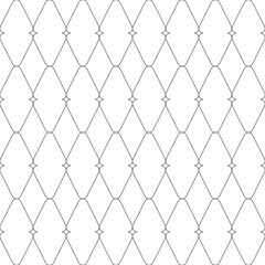 Fototapeta premium Grid made of rounded diamonds. Transparent contour drawing, isolated. Seamless pattern, geometric shapes. Grid, template for design. Background for paper, cover, textile, dishes, interior decor.