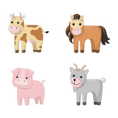 Set of farm animals in flat style isolated on white background. Vector illustration, colored icon.  Cute cartoon animals collection: cow, horse, pig, goat. 